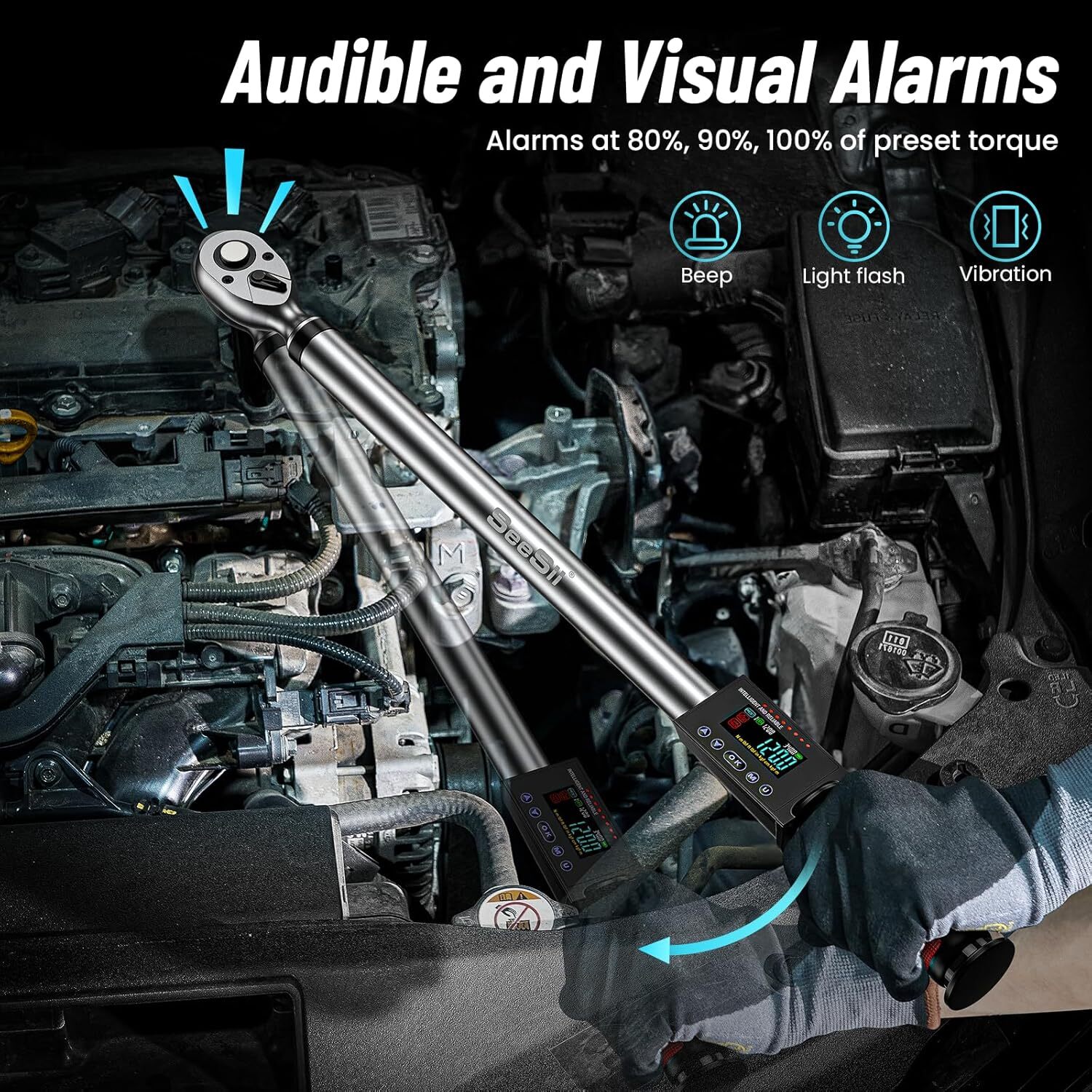 Seesii 1/2" Drive Digital Torque Wrench 12.5-250.8ft-lbs/17-340N.m Reversible