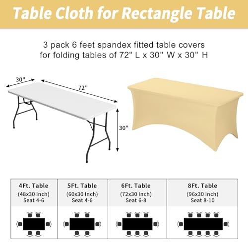 3 Pack Table Cloths Rectangle 6FT, Tablecloths Champagne 6Feet-3Pack