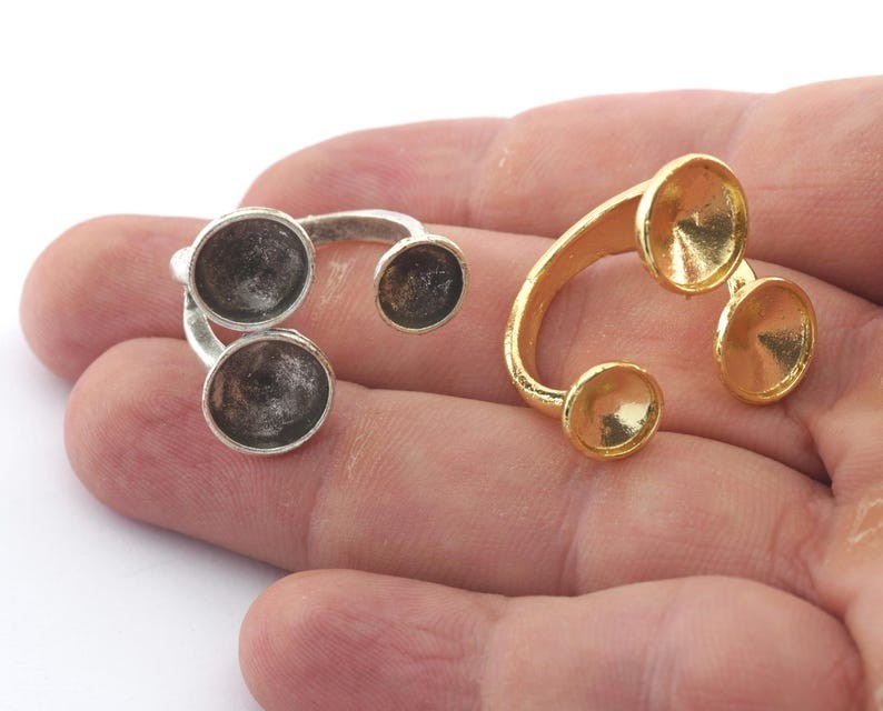 Round Blank Ring, 3 Bezel Ring, Adjustable Ring Raw Brass, Antique Silver, 2630