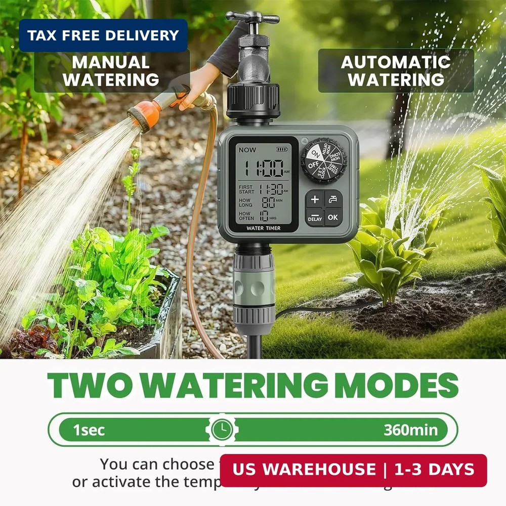 Water Timer for Garden Hose Sprinkler Timer with Rain Delay/Manual/Automatic Mod