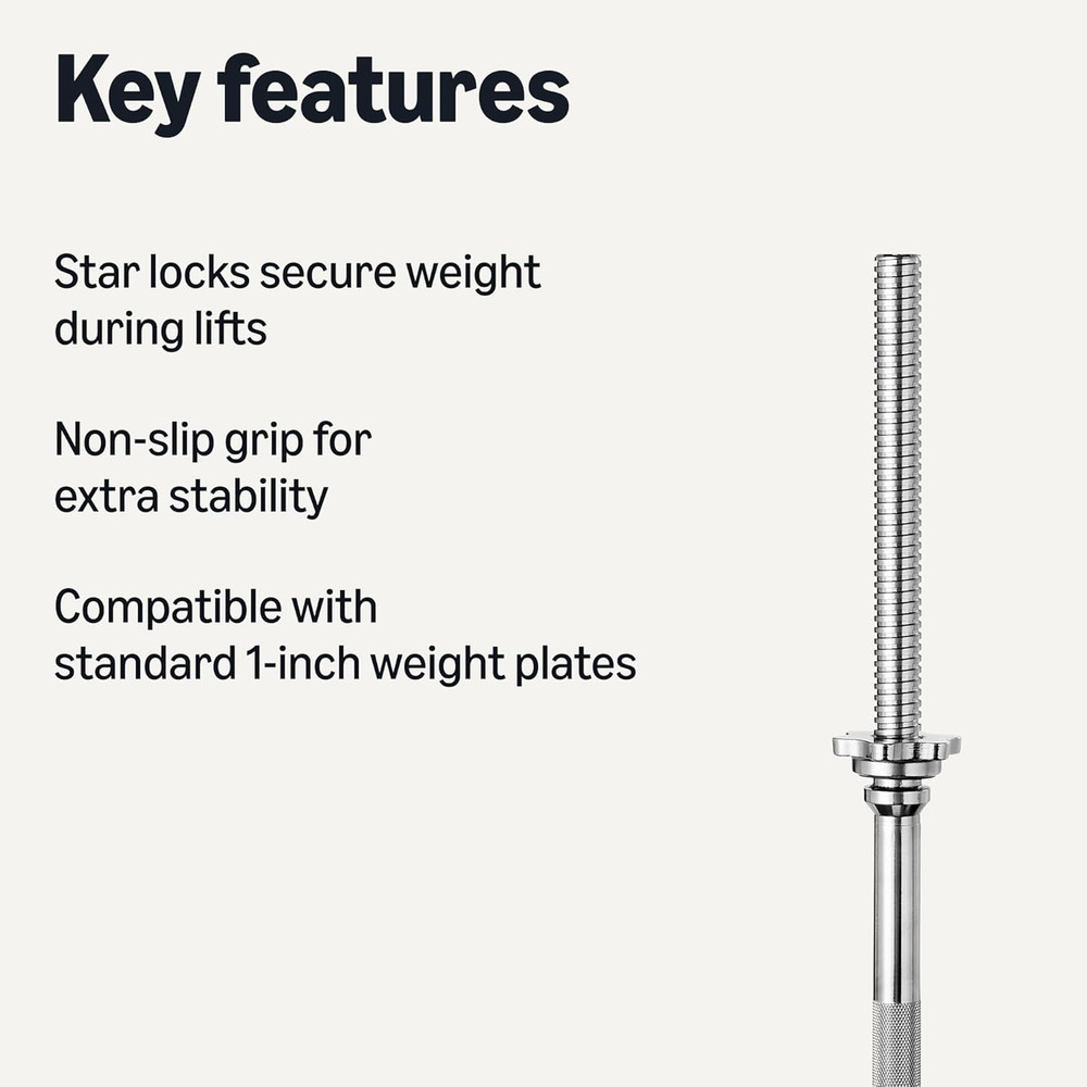 Amazon Basics 5Ft Straight Barbell Bar with Star Locks, 1" Diameter