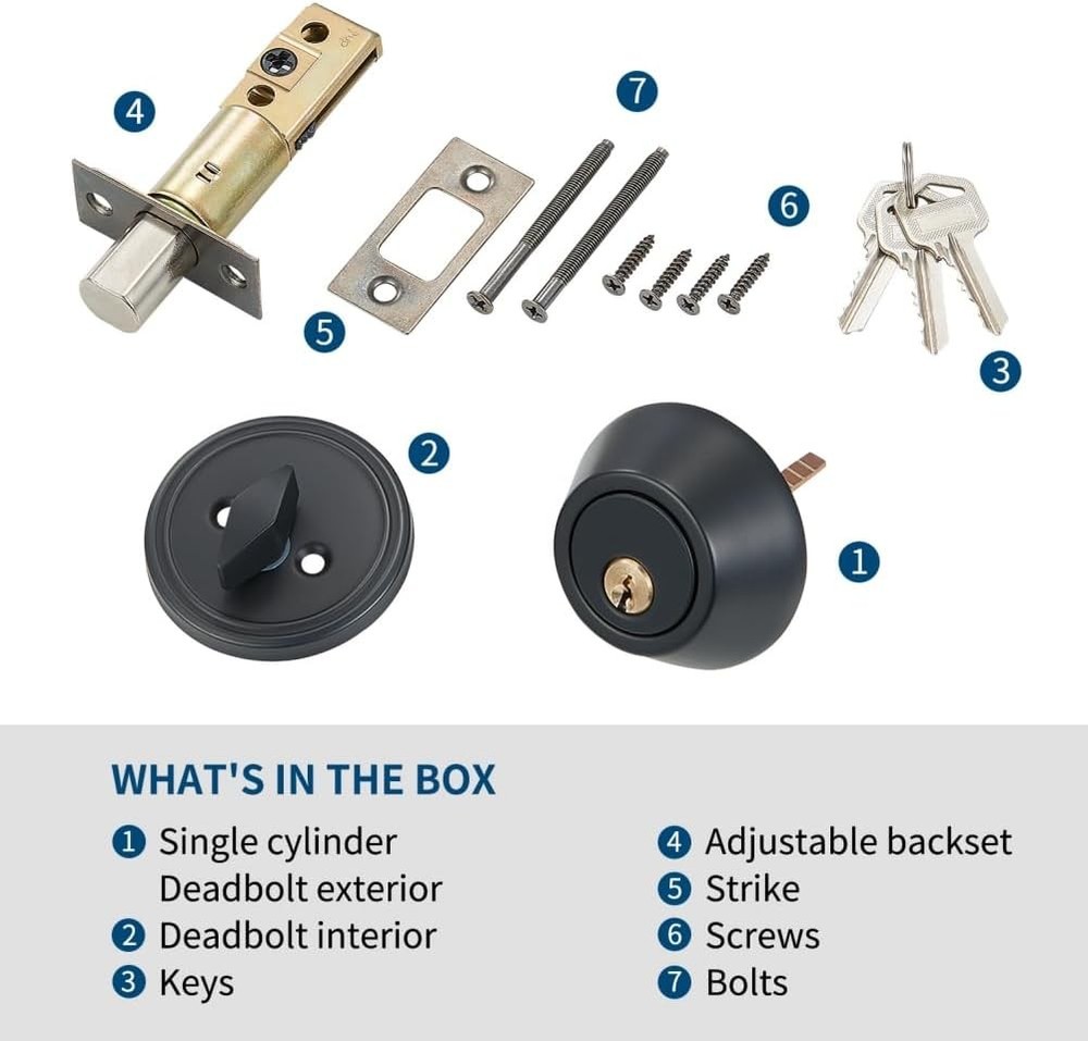 Deadbolt Door Lock Set Grade 3 Enhanced Security for Home Office Black PC