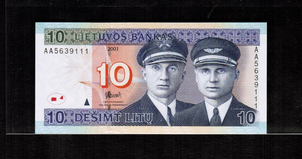 Lithuania 10 LITU 2001 Prefix AA Nice Gem UNC
