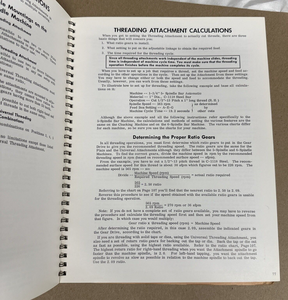 Warner Swasey Multiple Spindle Automatics Operating Instructions Manual