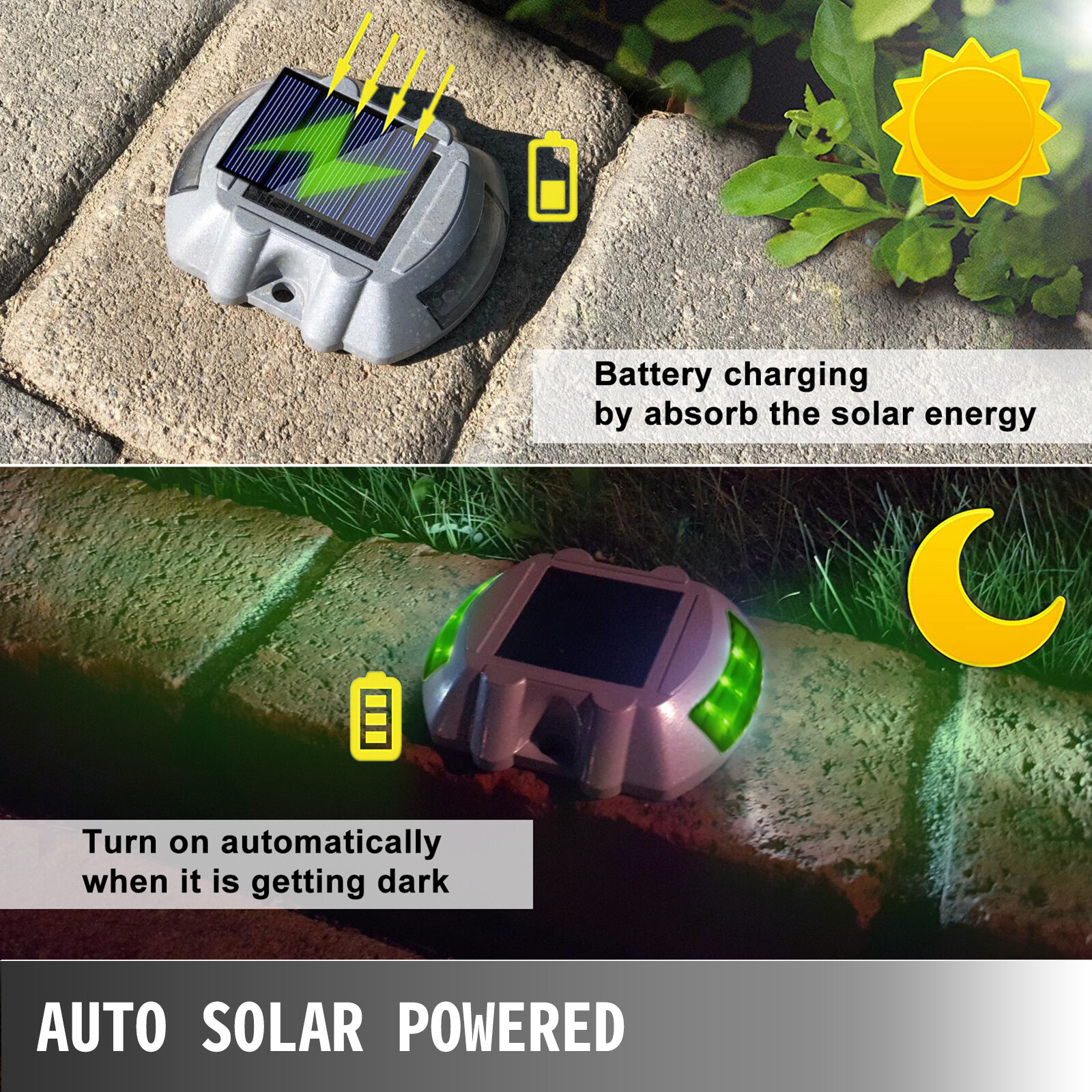 VEVOR 4-24 Pcs Solar Driveway Lights Multicolor LED Solar Dock Deck Lights, IP68