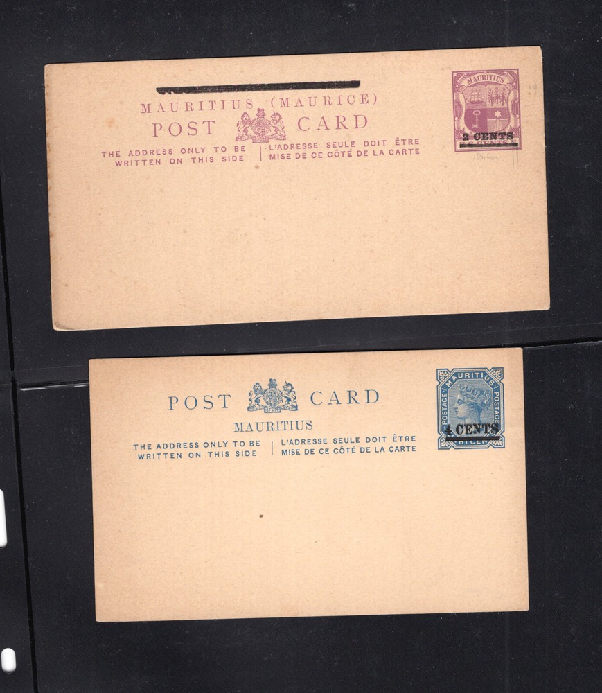 Mauritius   2  revalued  postal  cards  unused