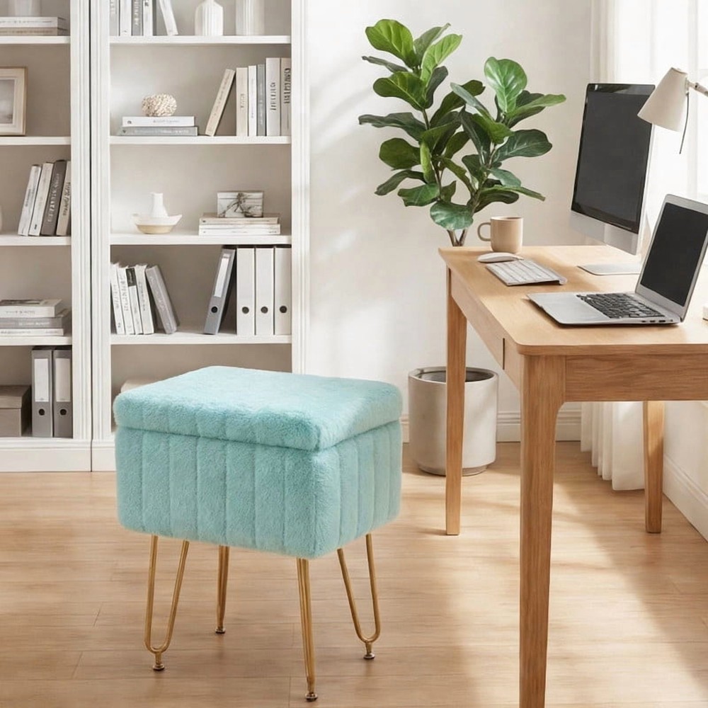 Square Ottoman with Table Top, Comfortable Footrest With Storage