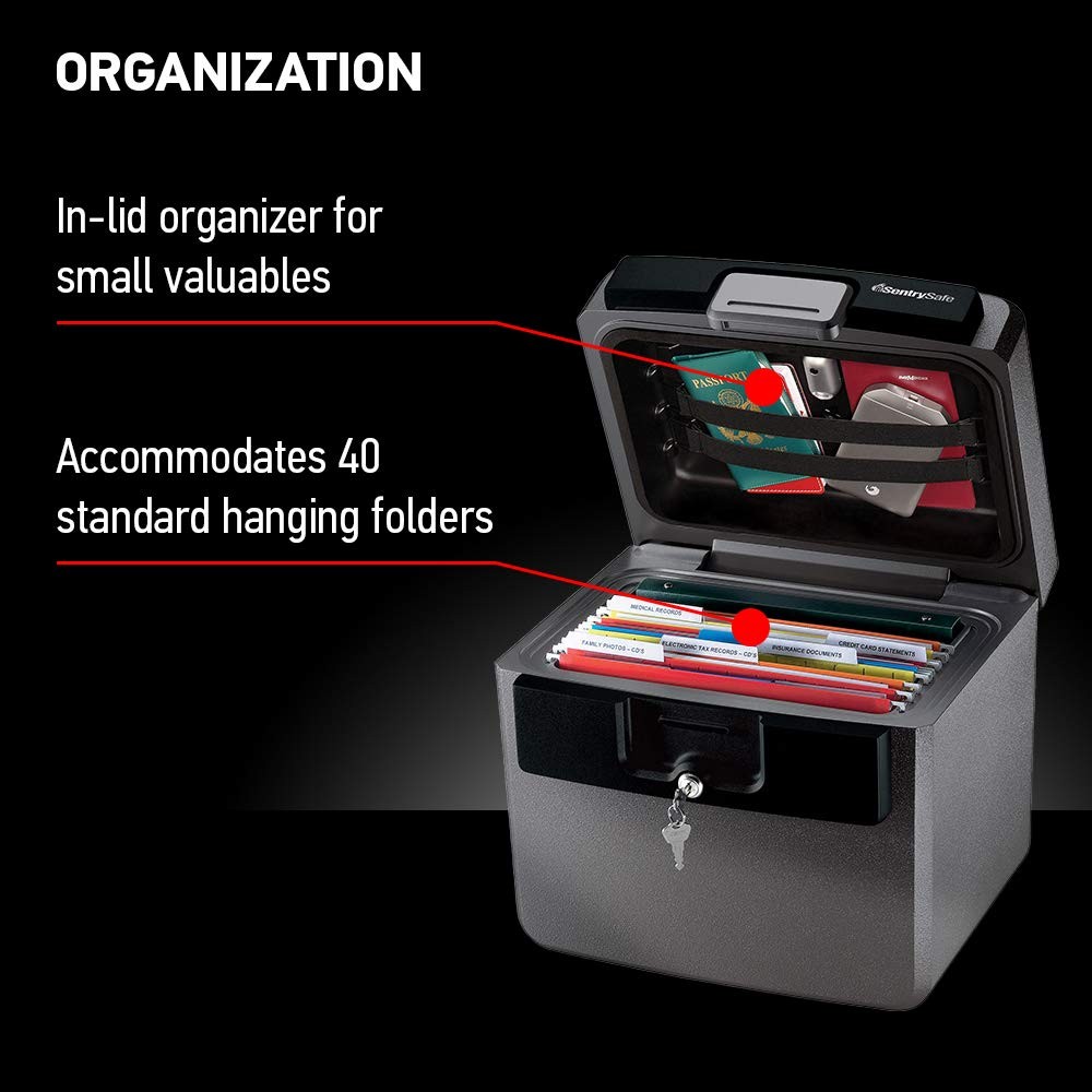 Black Fireproof and Waterproof Safe, File Folder and Document with Key Lock, ...