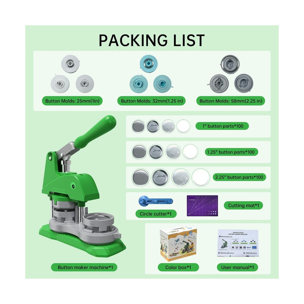 Button Maker Machine 3 Sizes, DIY Pin Making Machine 1+1.25+2.25 inch, Interc...