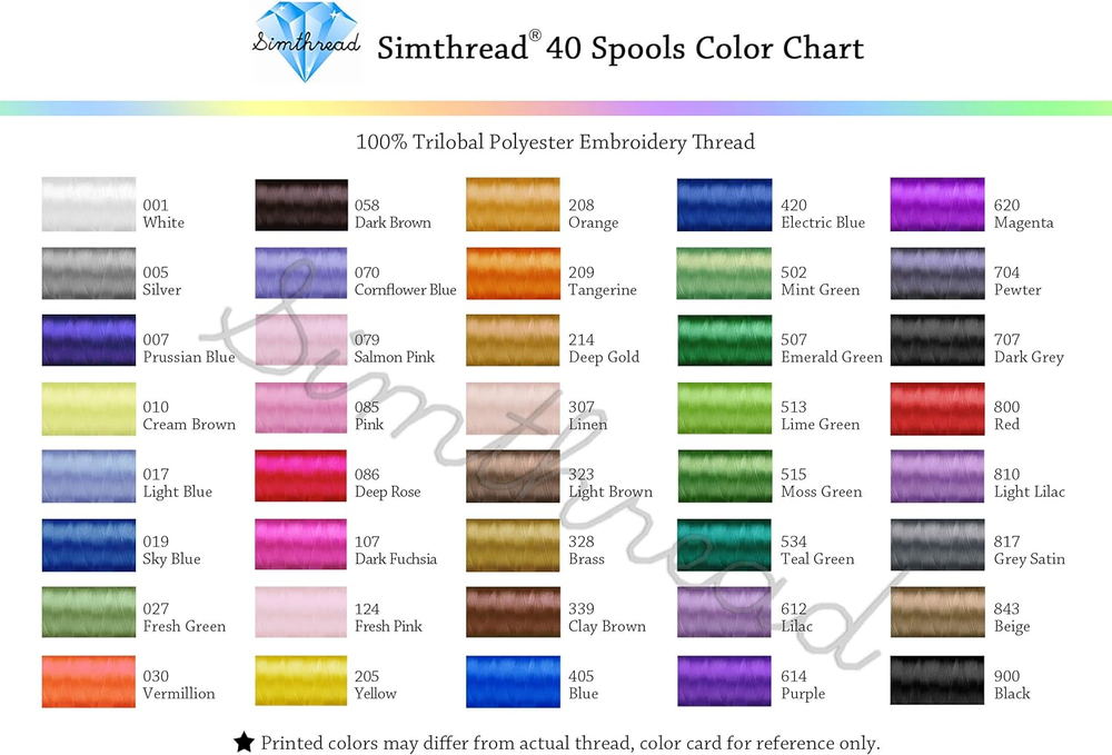 Brother 40 Colors 40 Weight Polyester Embroidery Machine Thread