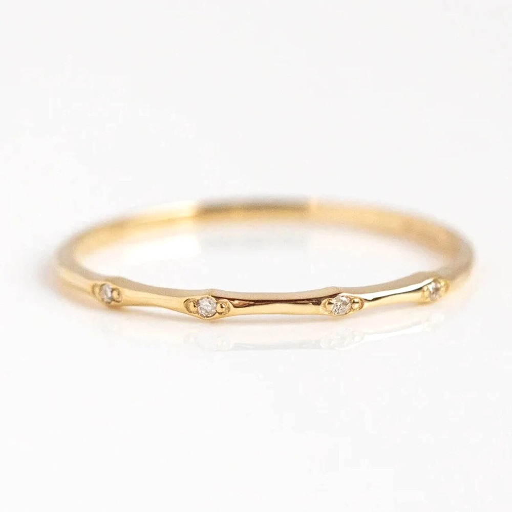 Stackable Thin Band Dainty Ring, Lab- Moissanite ring Gold Plated 925 Silver