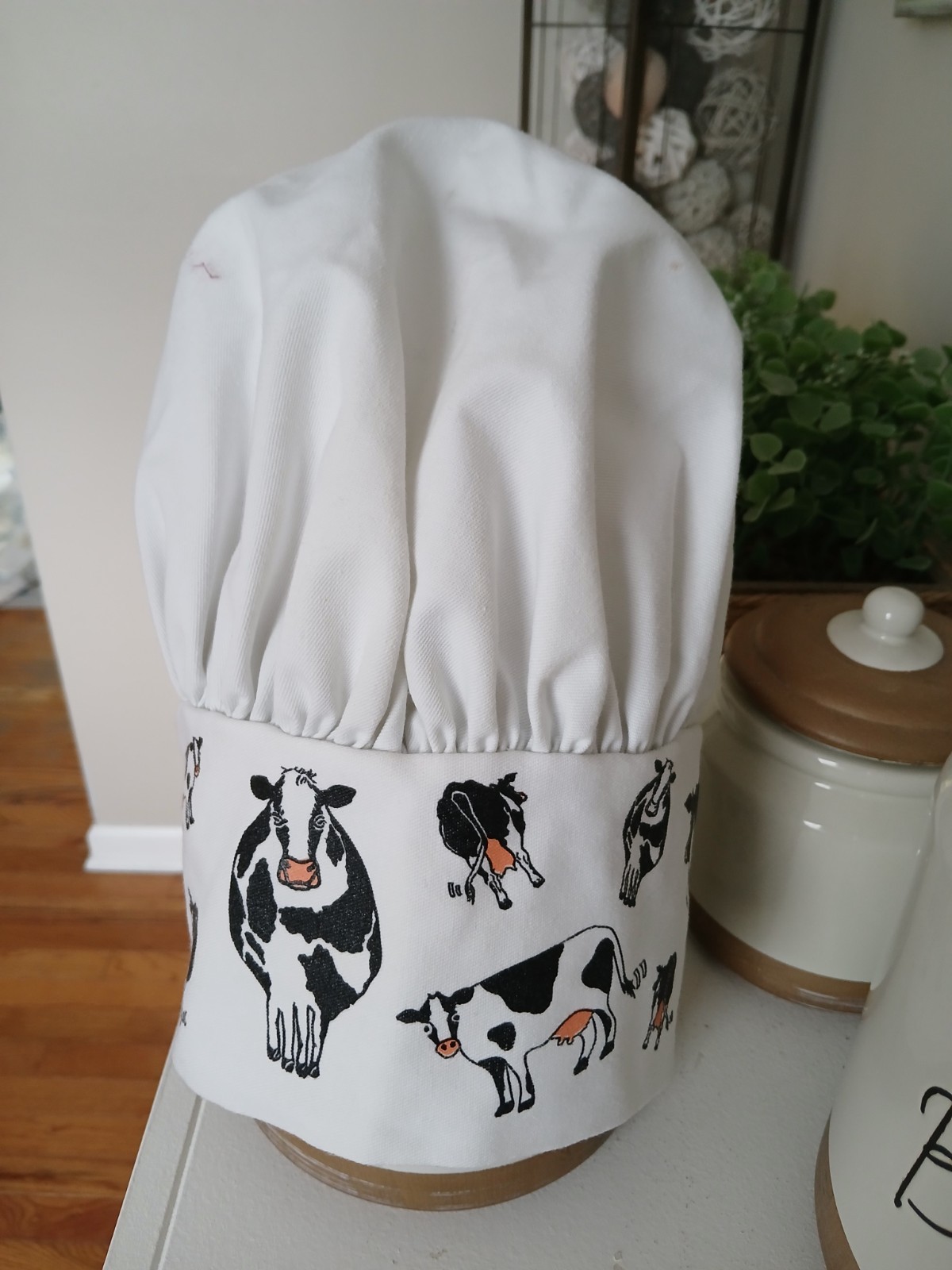White Chef Hat with Cow Print Used Kitchen Costume Cap Adult