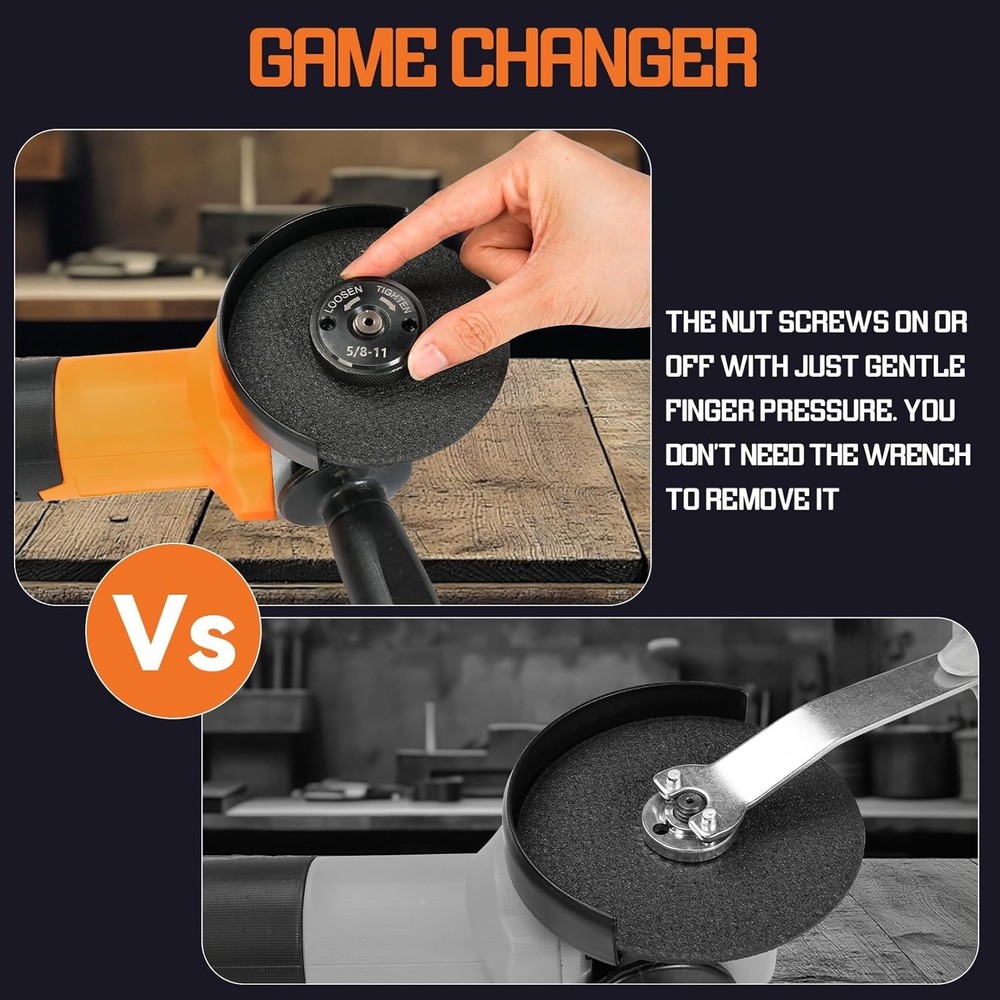 Self-Locking Flange Nuts for 4.5" & 5" Angle Grinders, 2PCS, No Wrench Needed