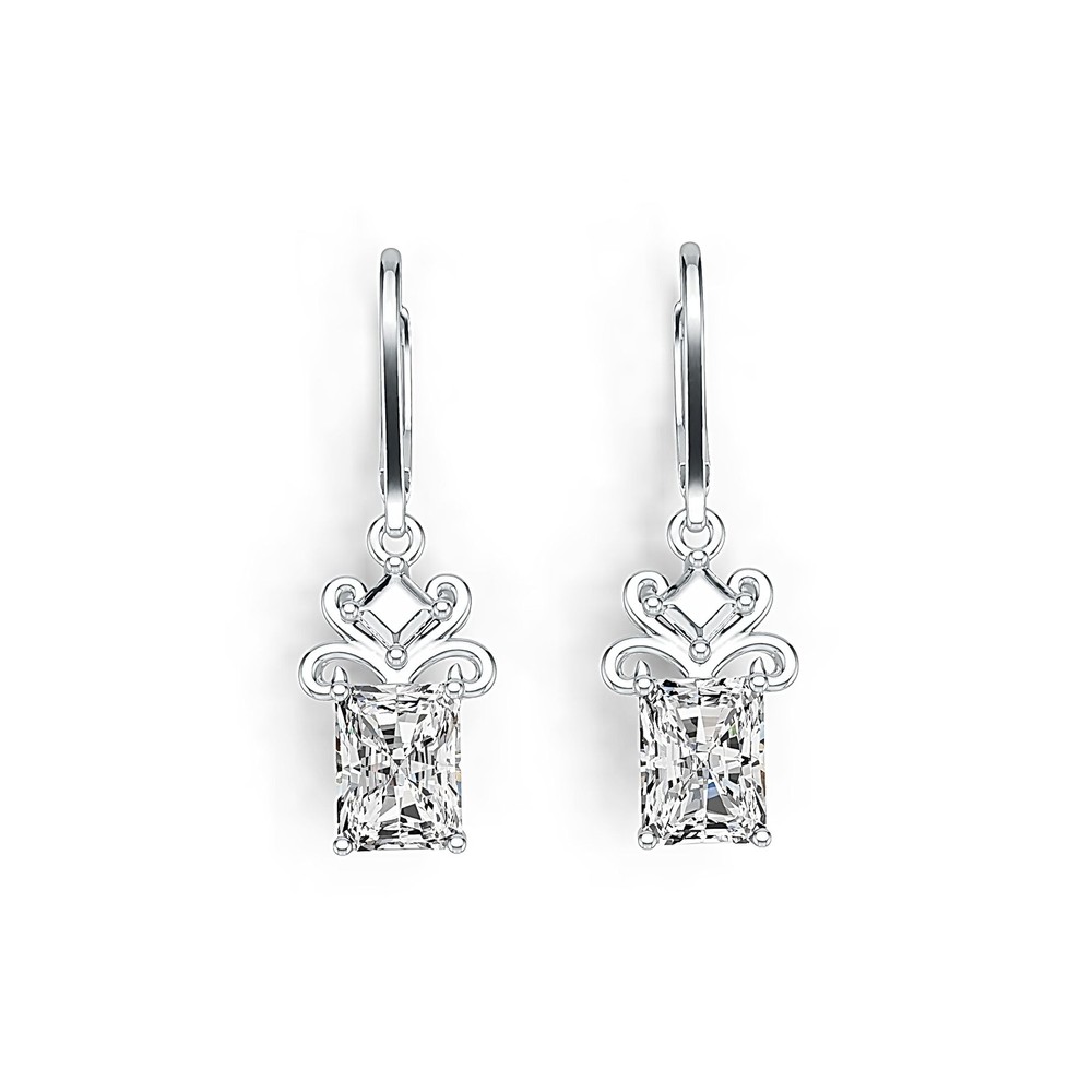 Sterling Silver Semi Mount Earrings Setting Emerald OCT 8x6mm Dangle