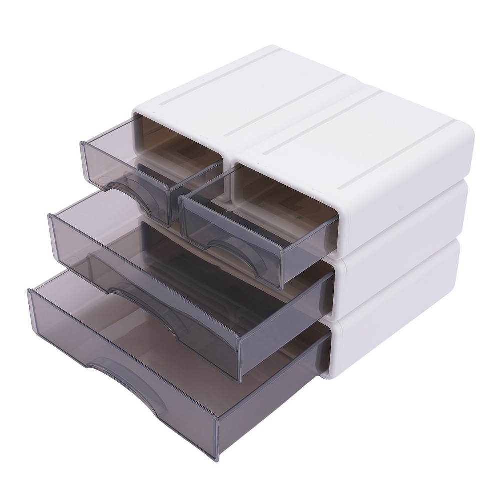 Office Storage Box with 4 Drawers Plastic Stackable Storage Drawers Organizer