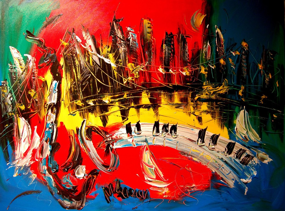 IMPRESSIONIST MODERN ART STRETCHED CANVAS  MUSIC COFFEE LANDSCAPE