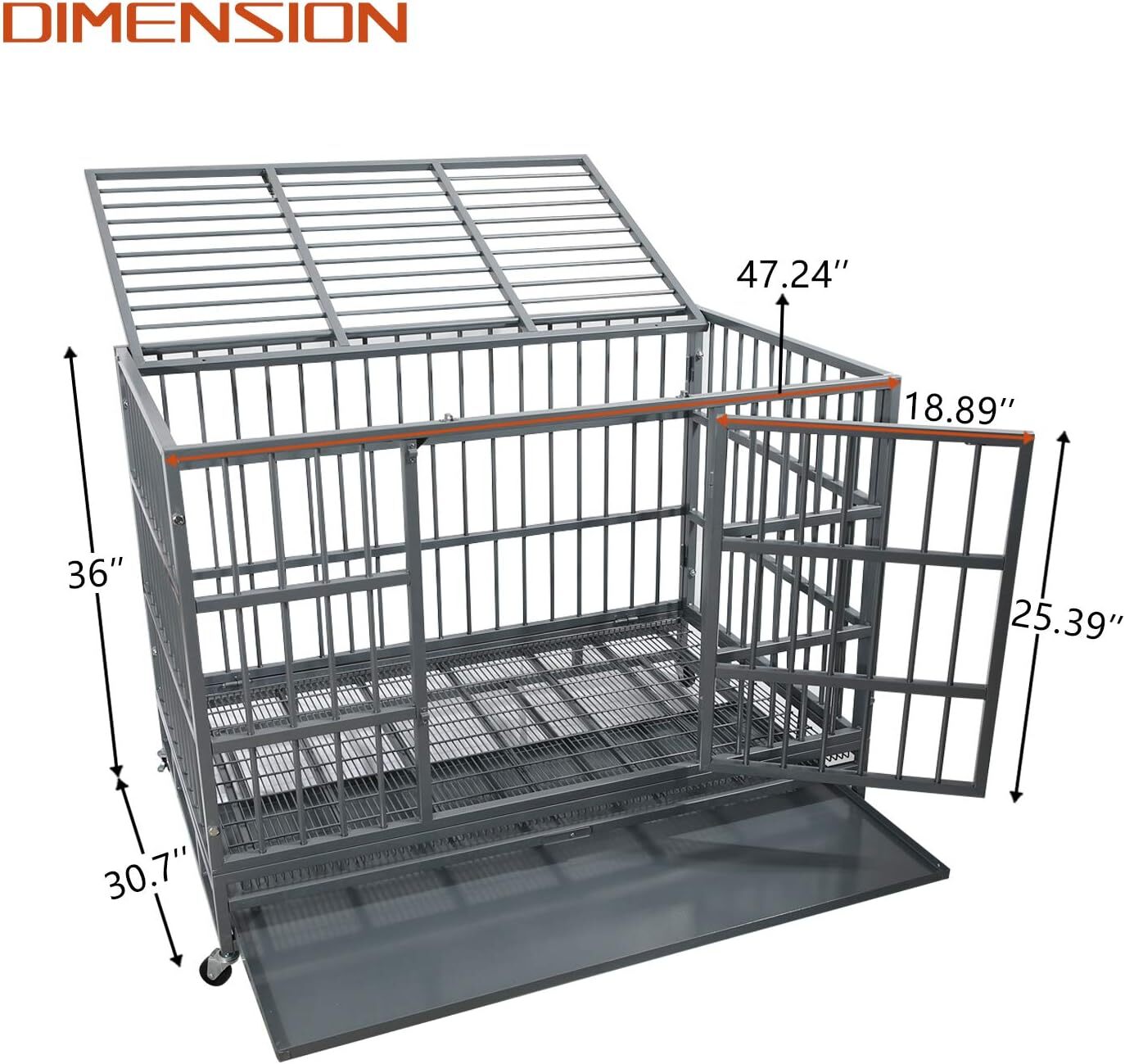 48 Inch Heavy Duty Indestructible Dog Crate Cage Kennel with Wheels,High Anxiety