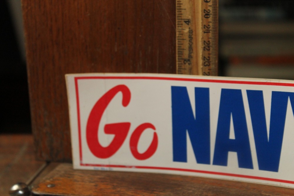 Vintage Bumper Sticker Go Navy