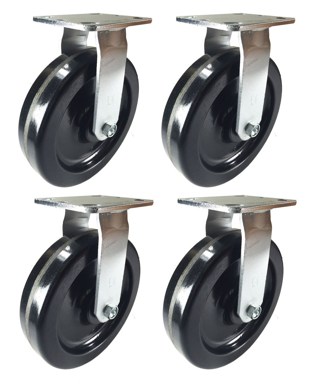 4 Heavy Duty Caster Set 8" Phenolic Wheels Rigid Swivel and Brake