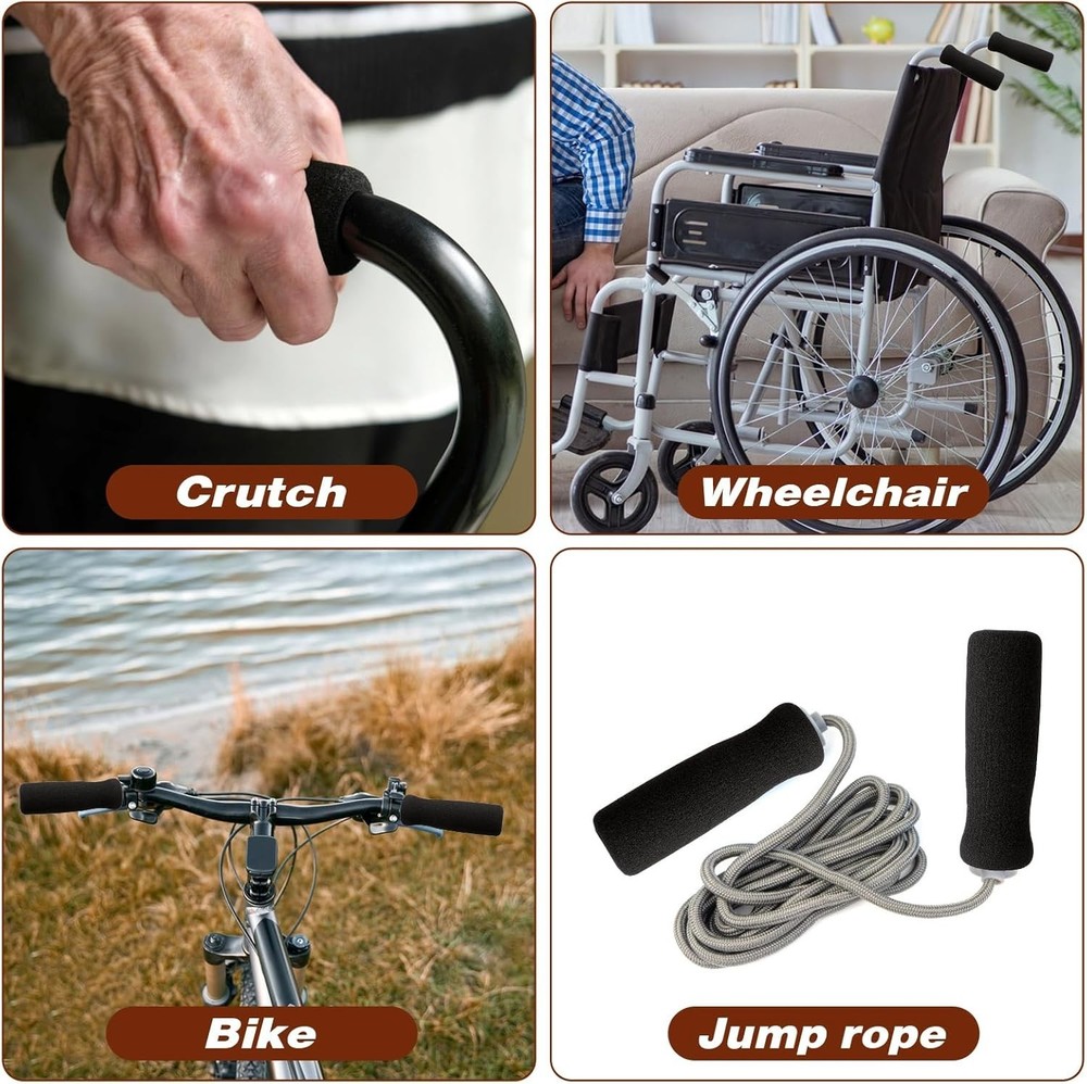 4 Pack Cane Grips - Black Foam Offset Handle Replacement for Seniors