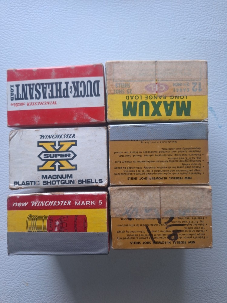 (6) VINTAGE Shotshell boxes, EMPTY, 12 ga., FREE FREIGHT