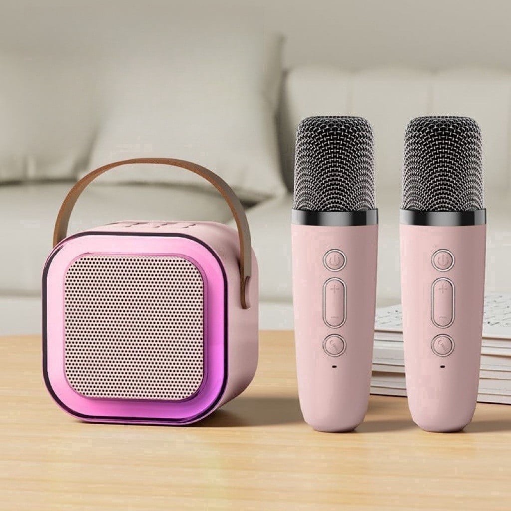 Mini Karaoke Machine for Kids, Portable Bluetooth Speaker with 2 Microphones