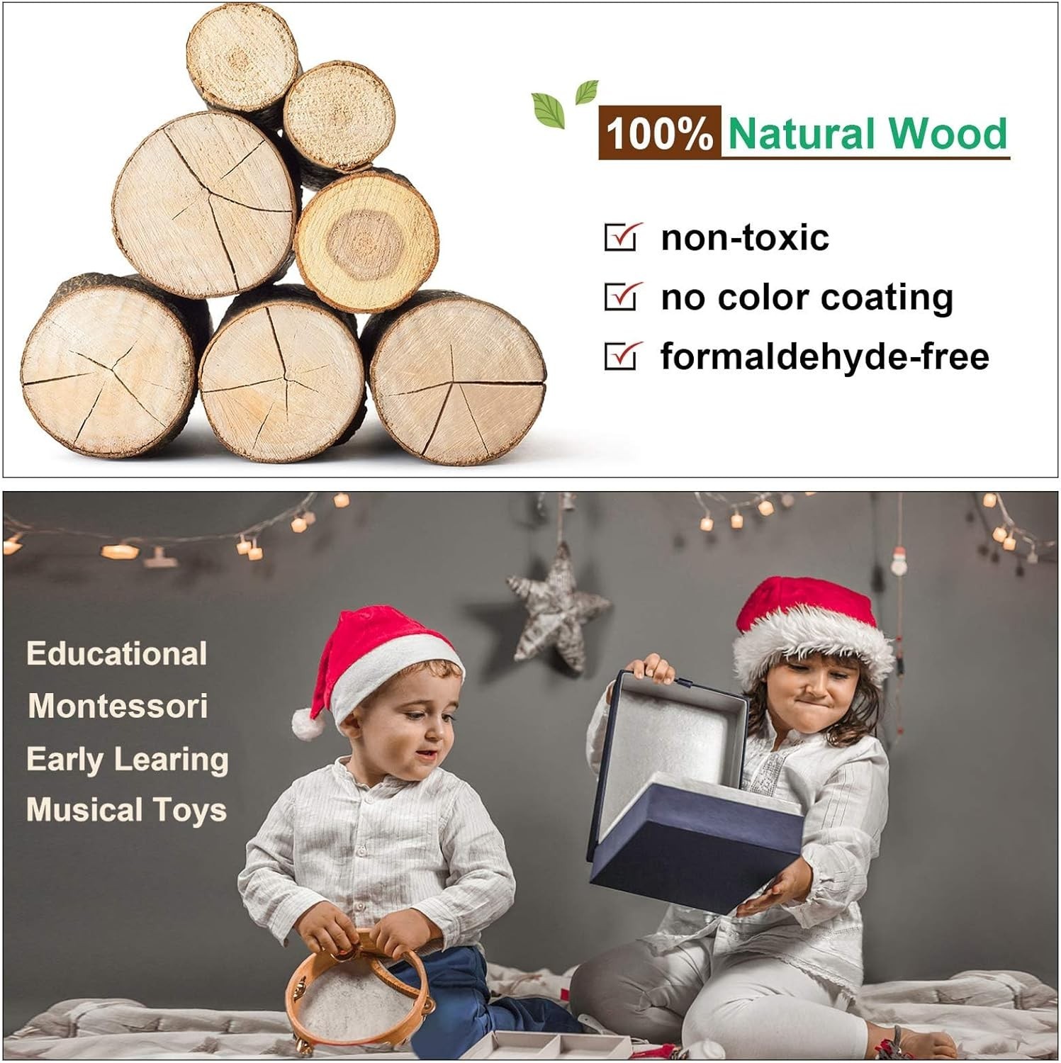 Toddler Musical Instruments Montessori Natural,Wooden Percussion Instruments..