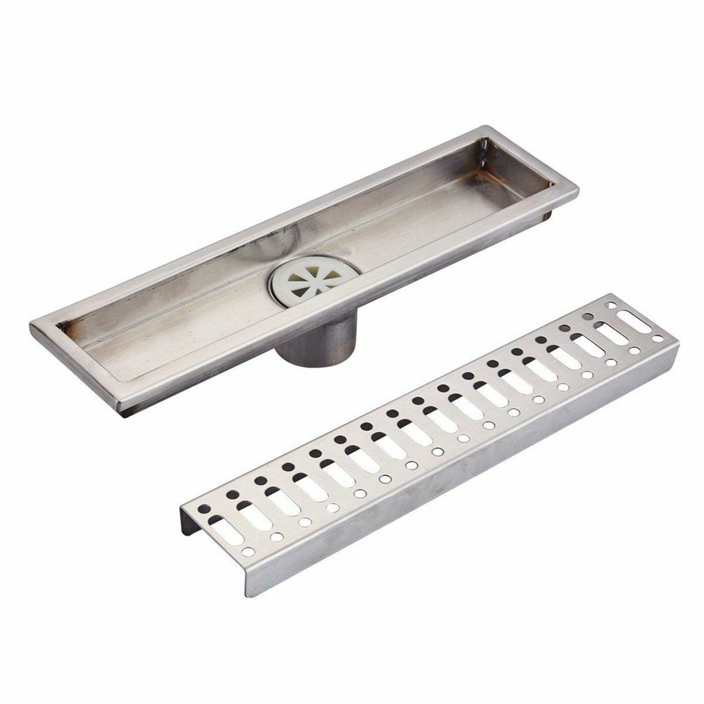 Fyeer Linear Shower Floor Bars Drain Strainers w/ Removable Pattern Grate 40 cm