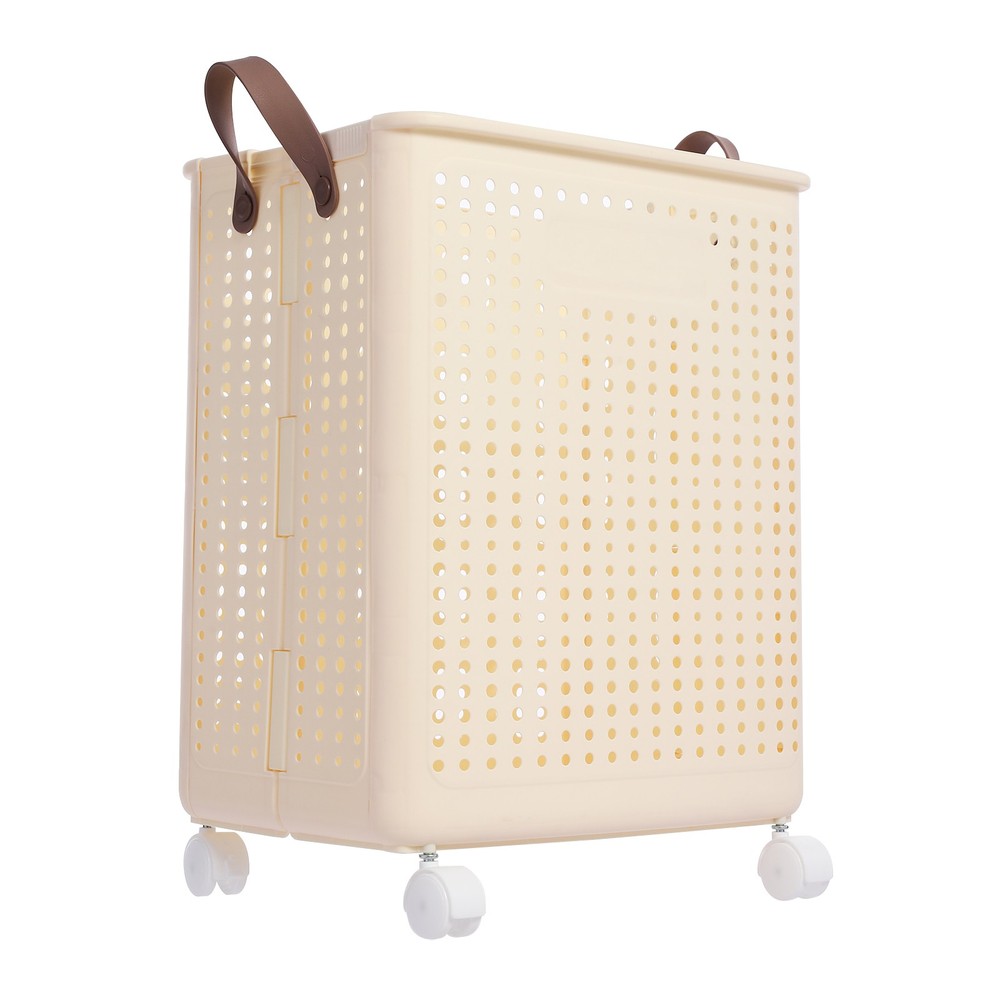 66lbs Collapsible Laundry Hamper Foldable Rolling Laundry Basket With Wheels