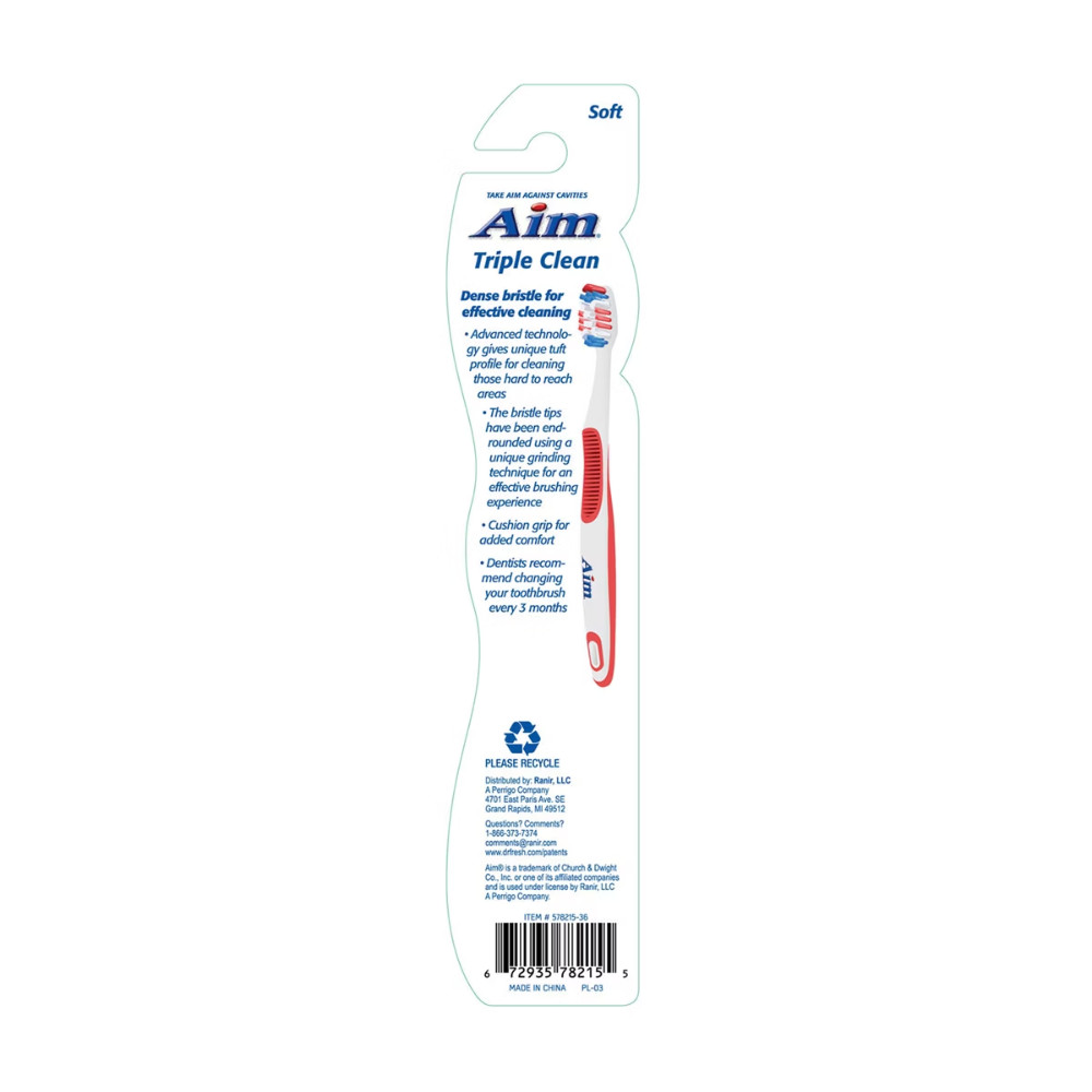 Aim Triple Clean Soft Bristle Standard Toothbrush 12 Pack Individually Carded