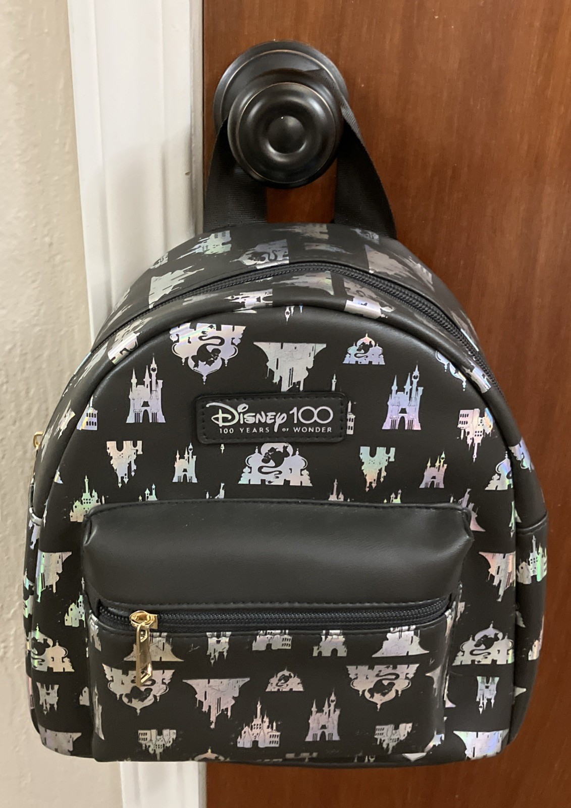 Disney Princess Castles 100th All Over Print Black Mini Backpack-NWT