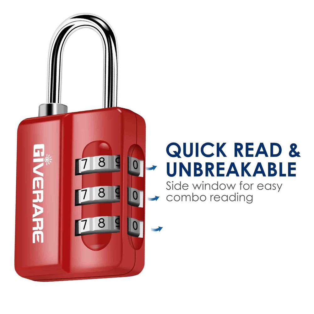 4 Pack Combination Lock, 3-Digit Padlock Keyless, Resettable Luggage Locks for B