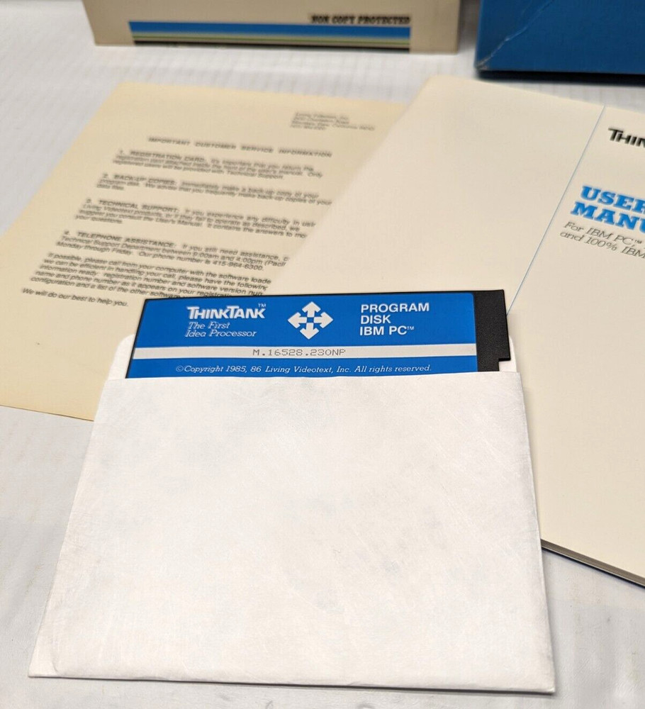 Vintage Think Tank PC Computer Program 1985 5.25" Floppy Disc Complete