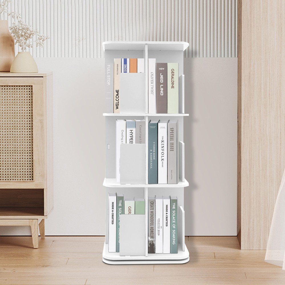 360�� Rotating Bookshelf, 3 Tier Standing Bookcase, Small Corner Bookcase