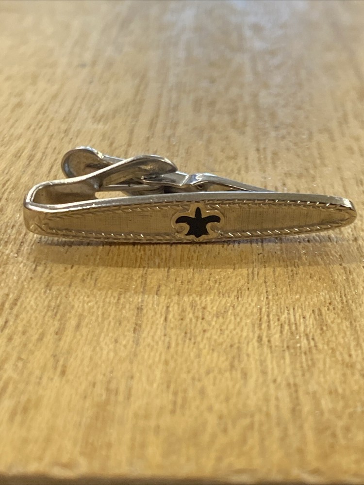 Swank Tie Clip Silver Toned With Fleur De Lis