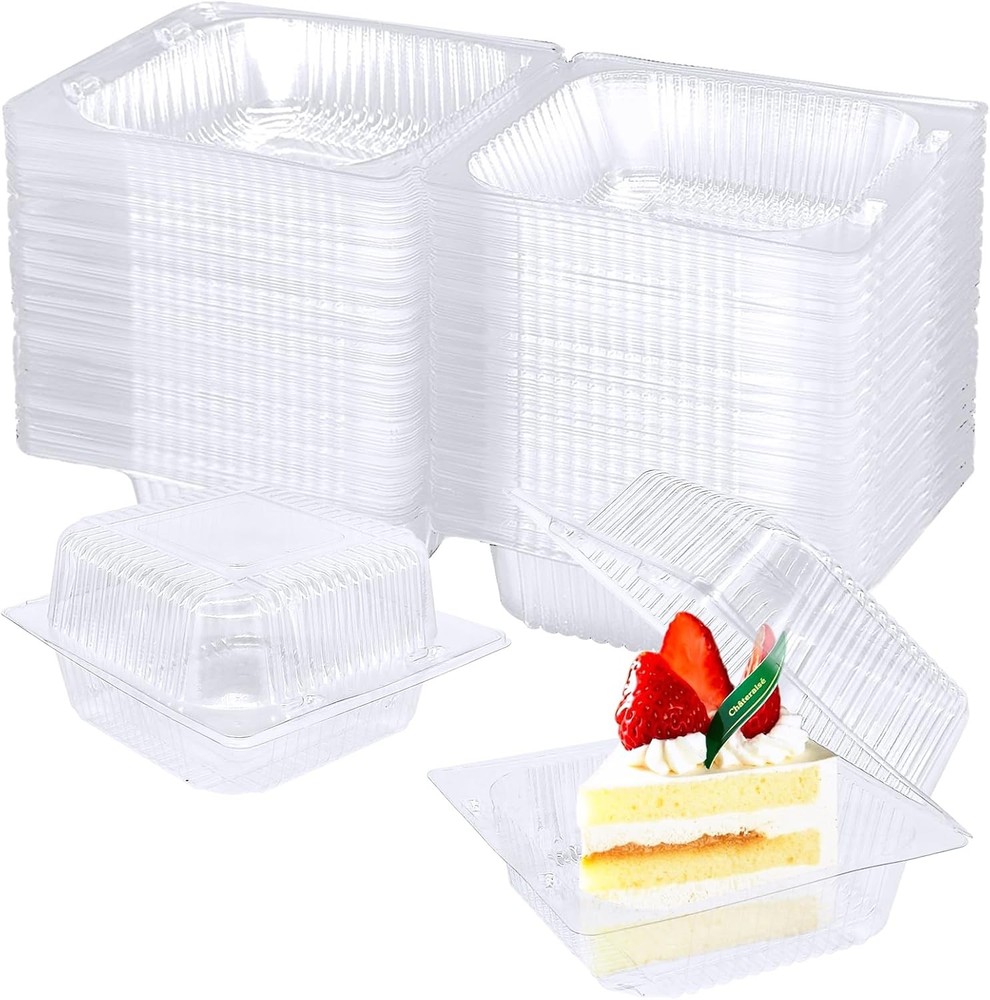 100 Pack Clear Plastic Square Hinged Food Clamshell Container,Disposable To Go
