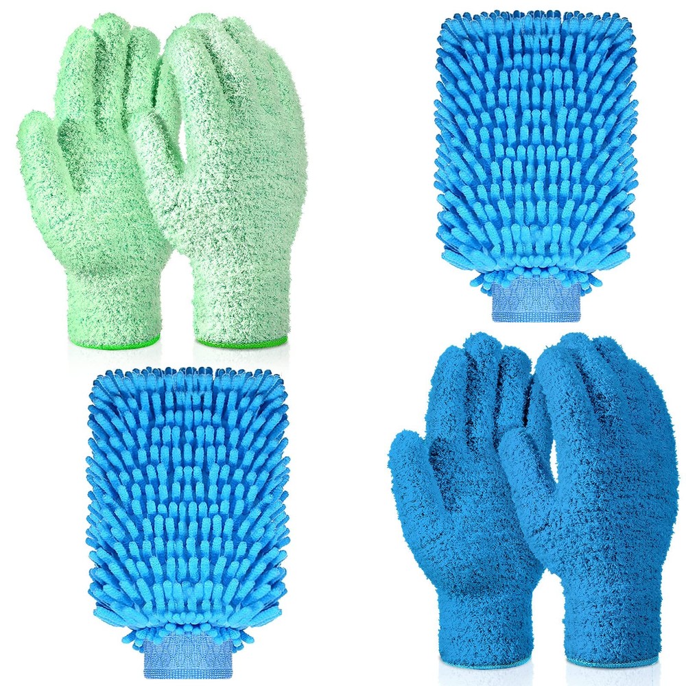 Dusting Gloves 6Pcs, Microfiber Cleaning Mitt For Auto Detailing, Blue