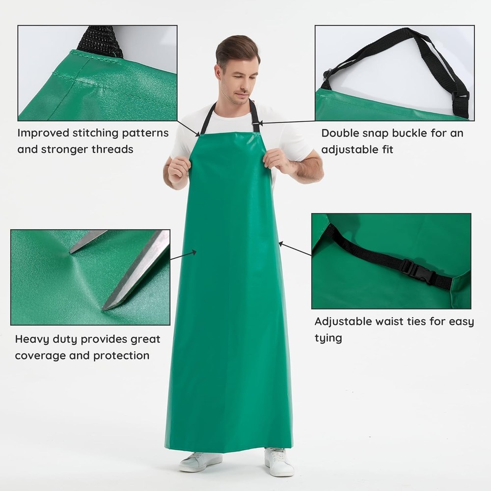 Thicker Rubber Apron, Extra Long Adjustable Heavy Duty Green