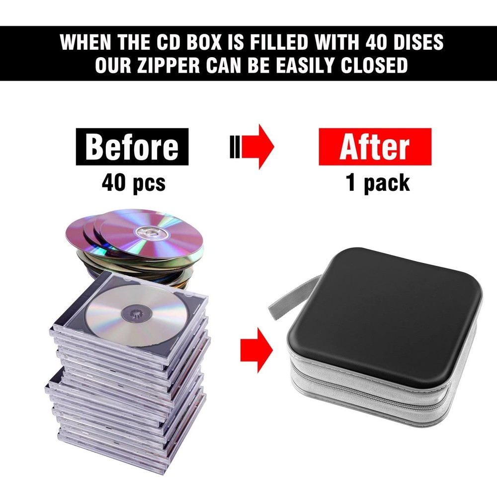 CD DVD Storage Wallet, Holds 40 Discs, Durable Binder Case, Black