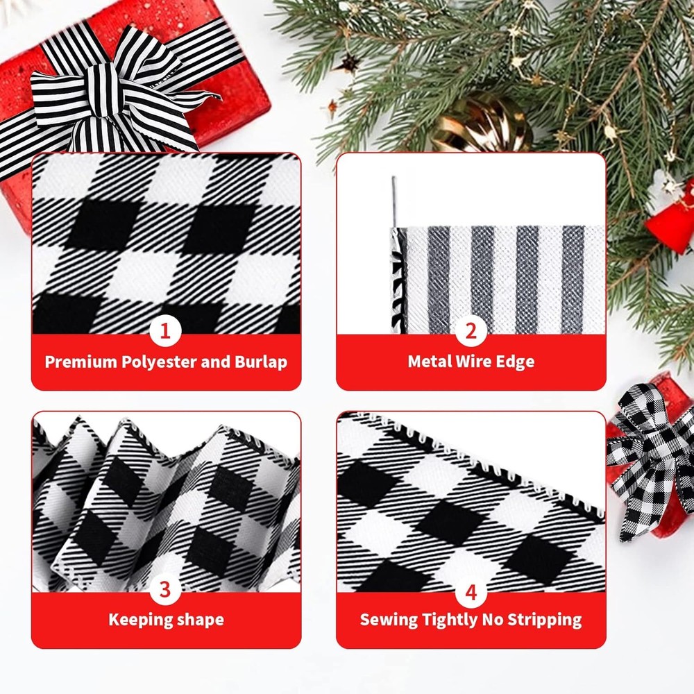 Ribbon for Crafts Wired - Black and white striped polyester BLACK-STRIPE