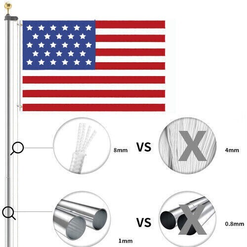20 Ft Aluminum Flag Pole Sectional Flagpole Kit Heavy Duty 3'x5' US Flag
