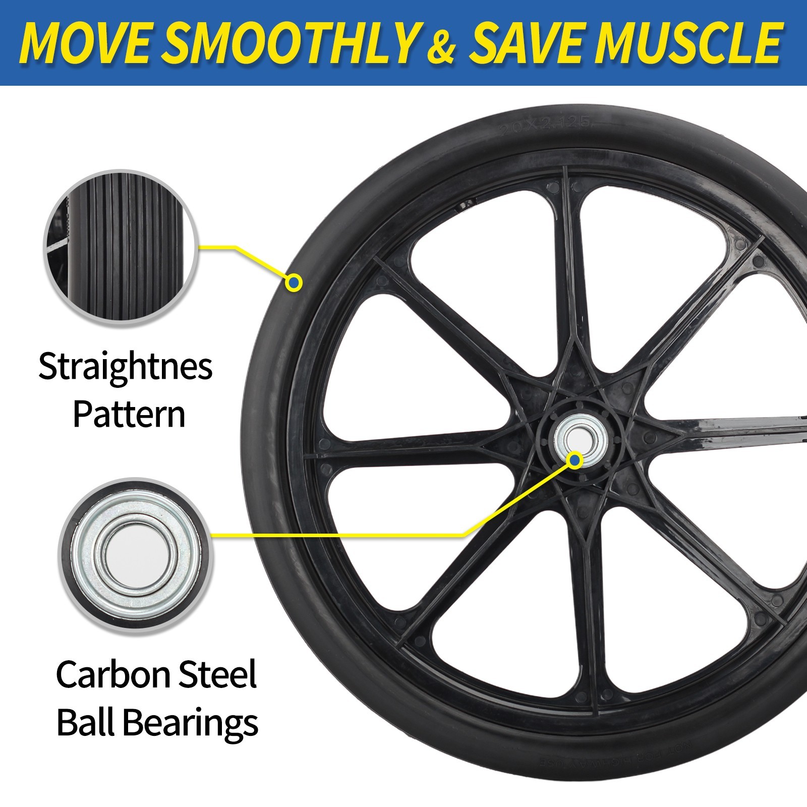 2-Pack 20" Flat Free Tire & Wheel For Rubbermaid Wheelbarrow, Garden Yard Cart