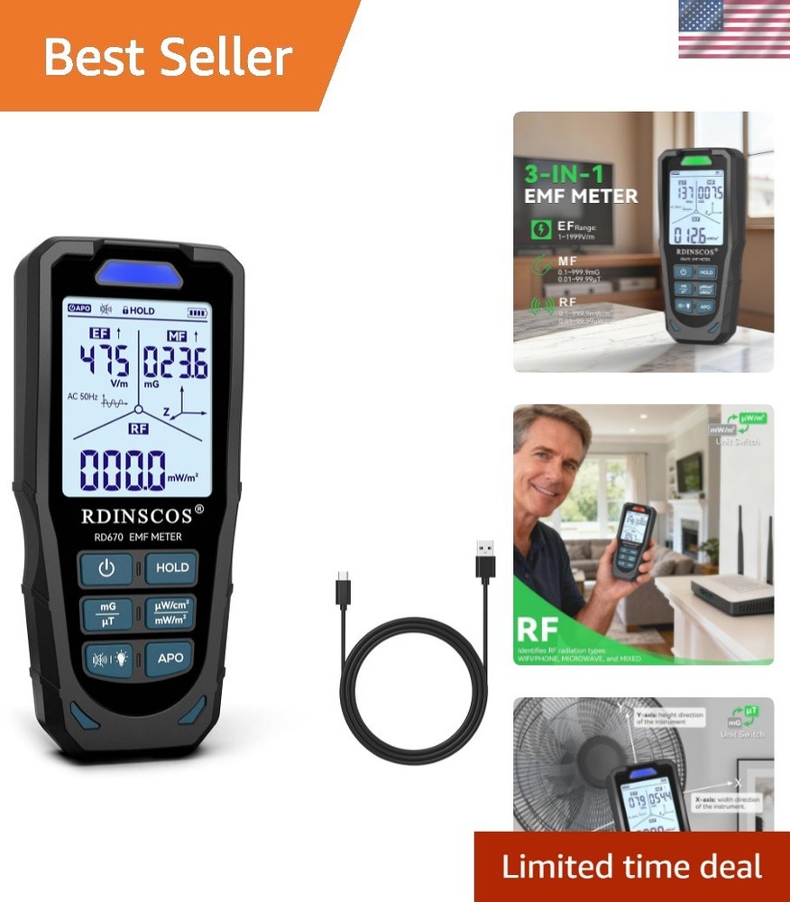 Multi-Sensor EMF Detector for Electric & RF Fields - Instant Alerts & Mute Mode