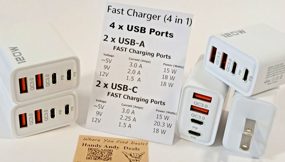 USB Type-C Wall Charging, 4 Independent Chargers in ONE: 2x(Type-C) & 2x(UBS-A)