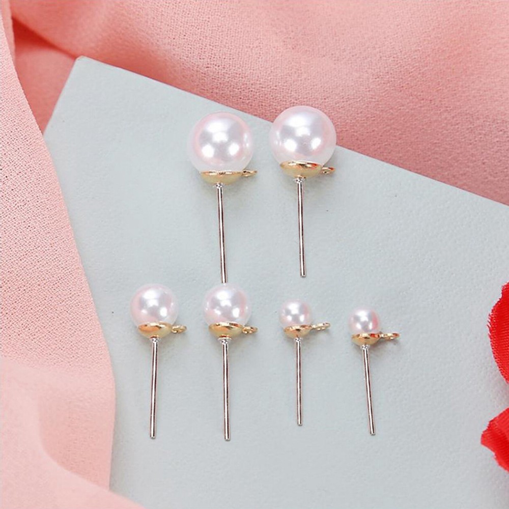 50pcs Pearl Ball Post 4mm 6mm 8mm Earring Ear Stud Dangle Earring With Loop