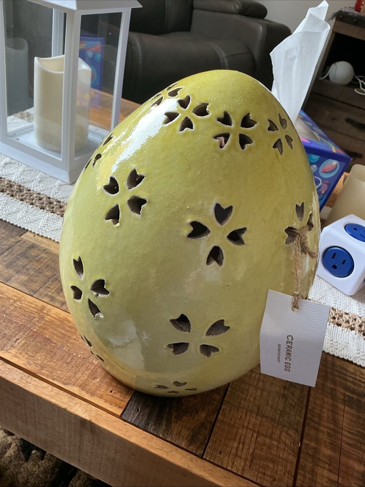 POTTERY BARN TERRACOTTA EASTER EGG LUMINARY/LANTERN YELLOW
