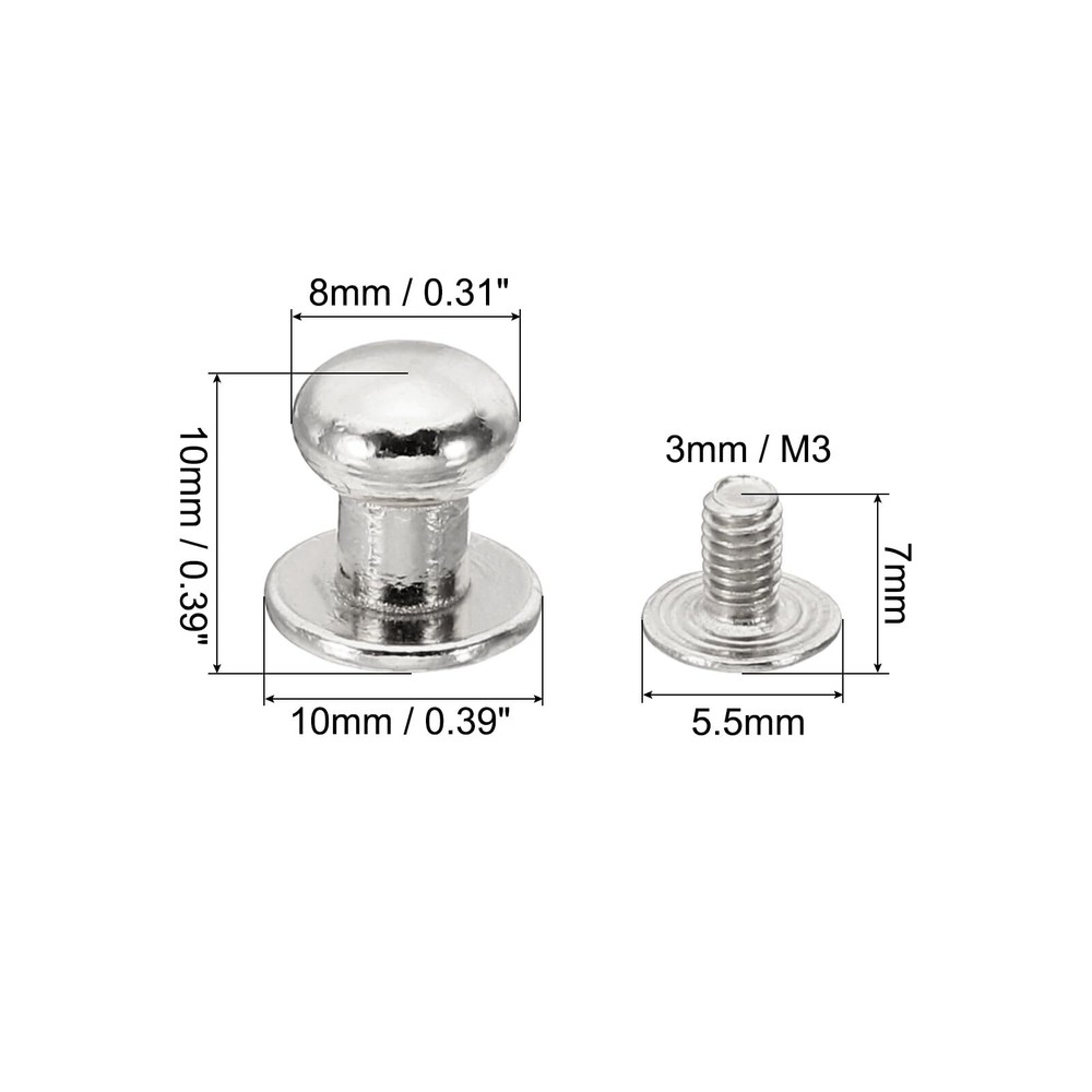 8mm Leather Rivets 30 Sets Round Button Head Studs Metal Screw Studs Posts Ch...