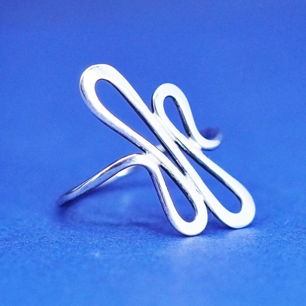 Size 8, vintage minimalist, simple Sterling 925 silver handmade wavy ring band