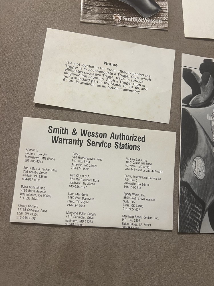 Factory Original Smith & Wesson K Frame Paperwork Set S&W - No Manual
