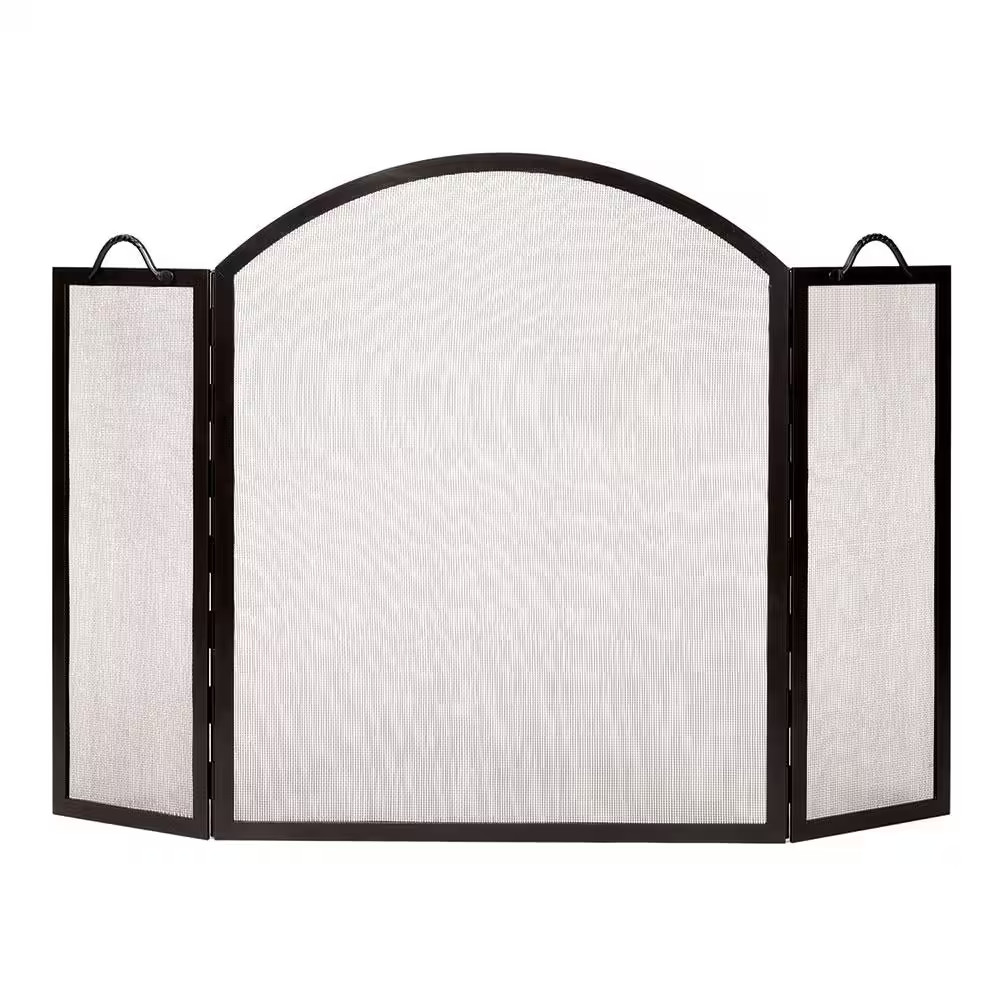 52 In. 3-Panel L Graphite Arched Top Twisted Rope Folding Fireplace Screen